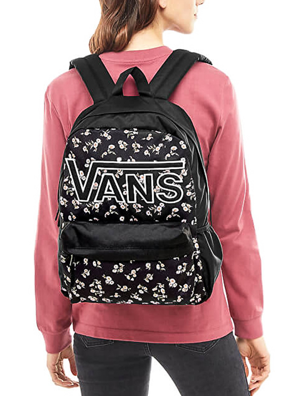 vans realm classic black & sundaze floral backpack